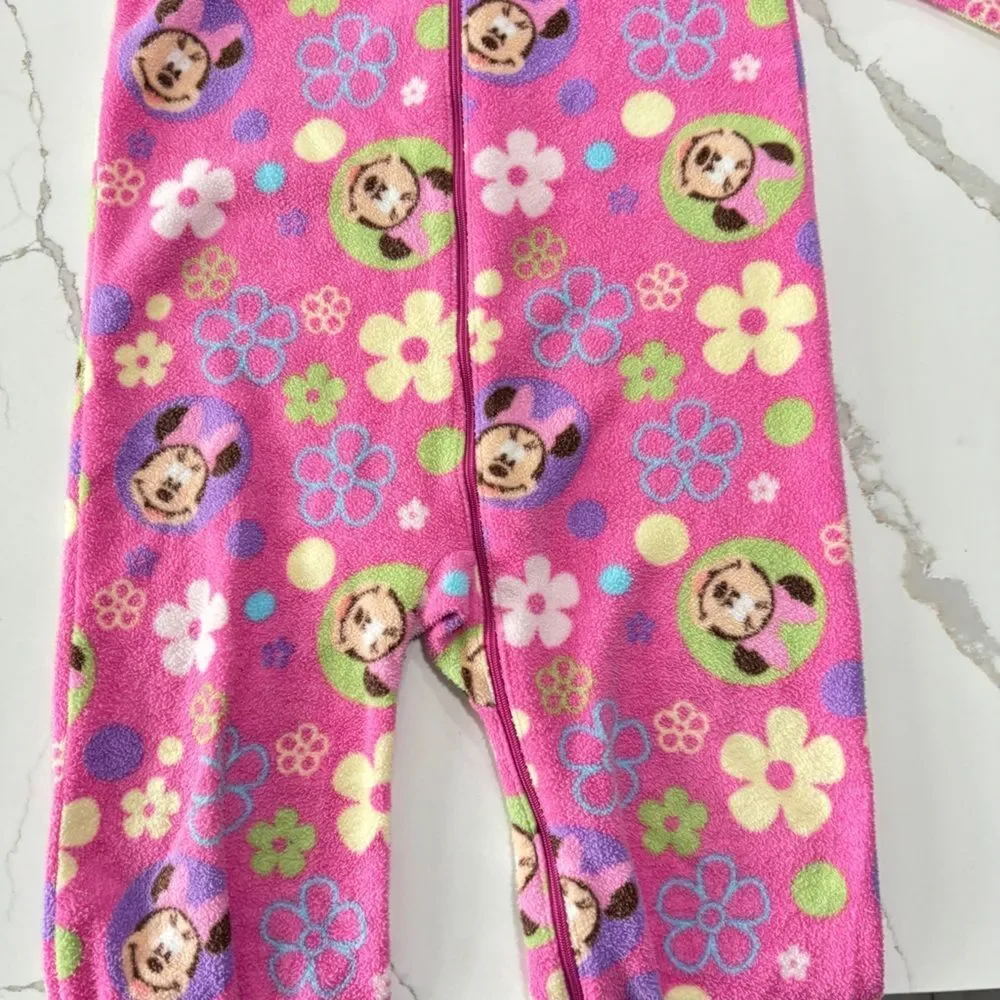 Disney Minnie Mouse Footed Pink Fleece Sleeper Floral Pajamas Footie 1-piece 3T
